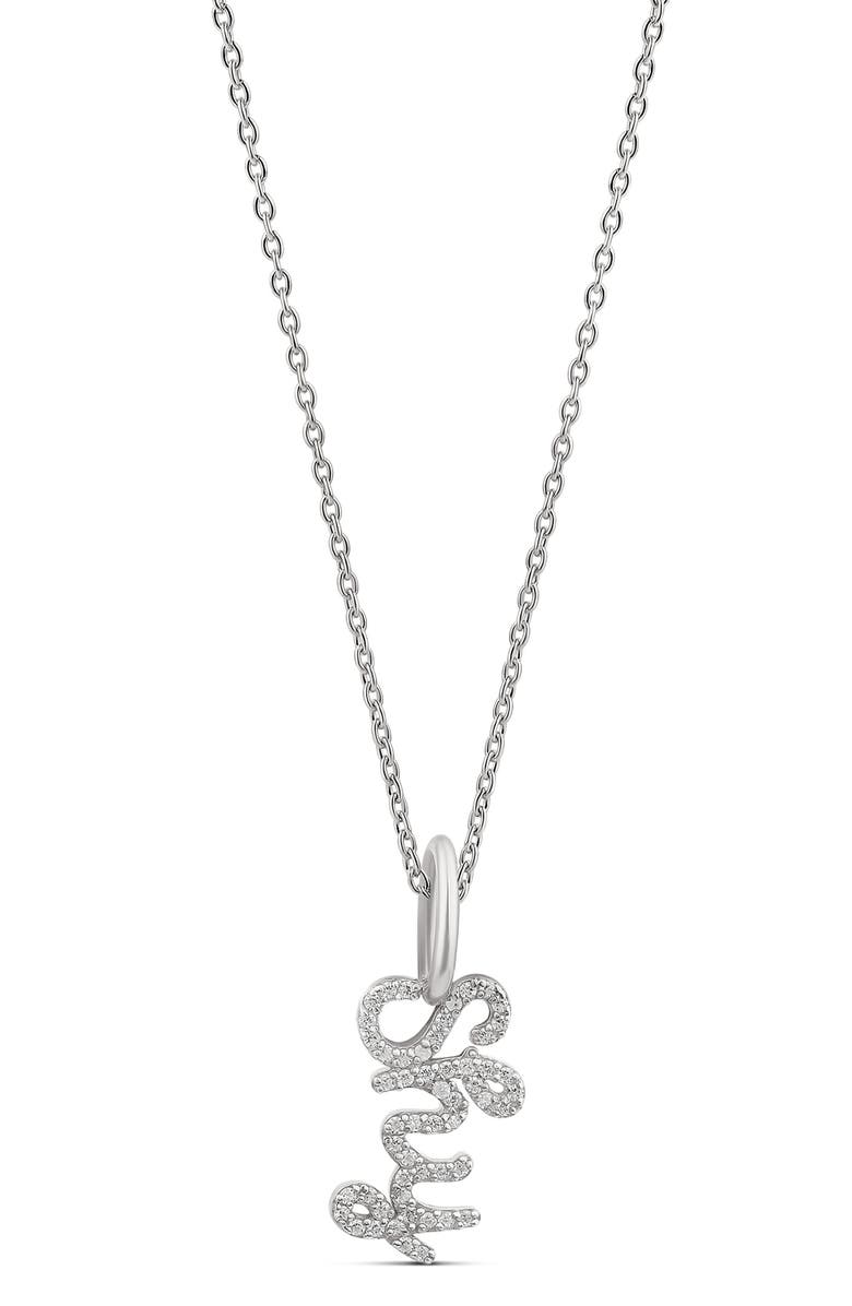 SHYMI Pavé Cubic Zirconia Cursive Name Pendant Necklace, Main, color, Silver