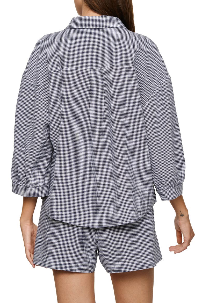 Relaxed Linen Blend Button-Up Sleep Shirt, Alternate, color, GINGHAM WHITE/ NAVY