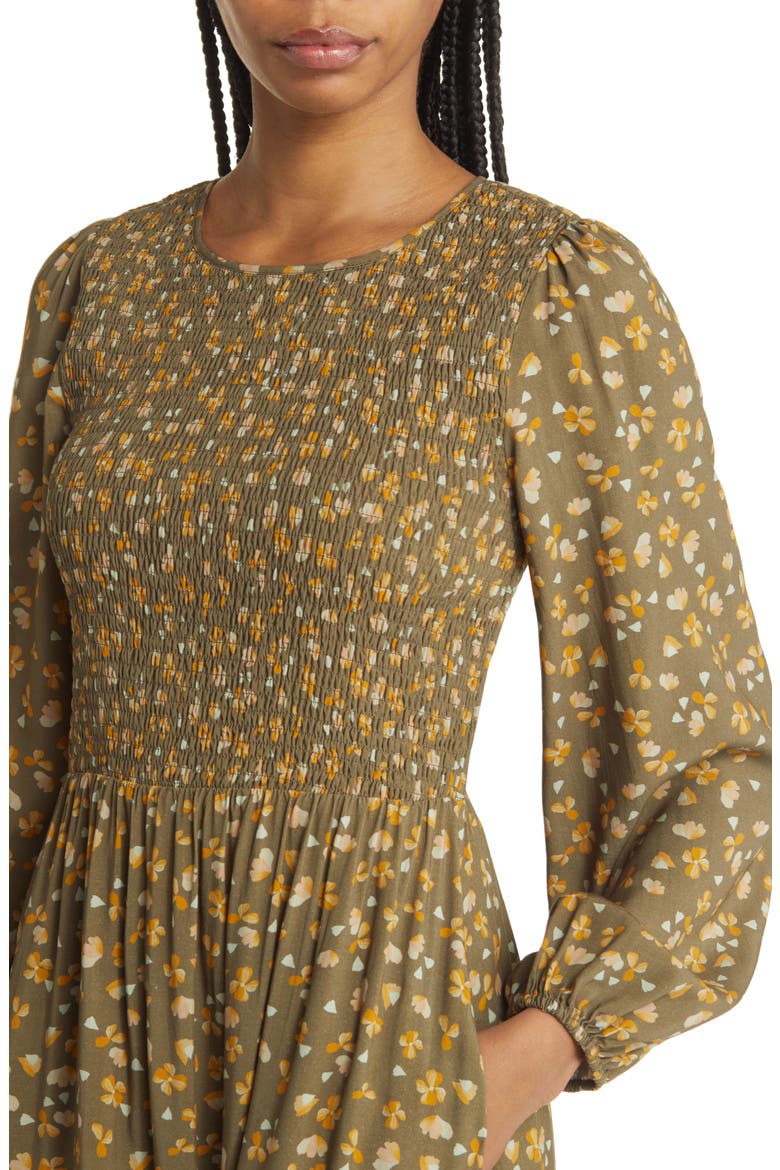 Vineyards in the Valley Floral Long Sleeve Tiered Midi Dress, Alternate, color, DARK OLIVE
