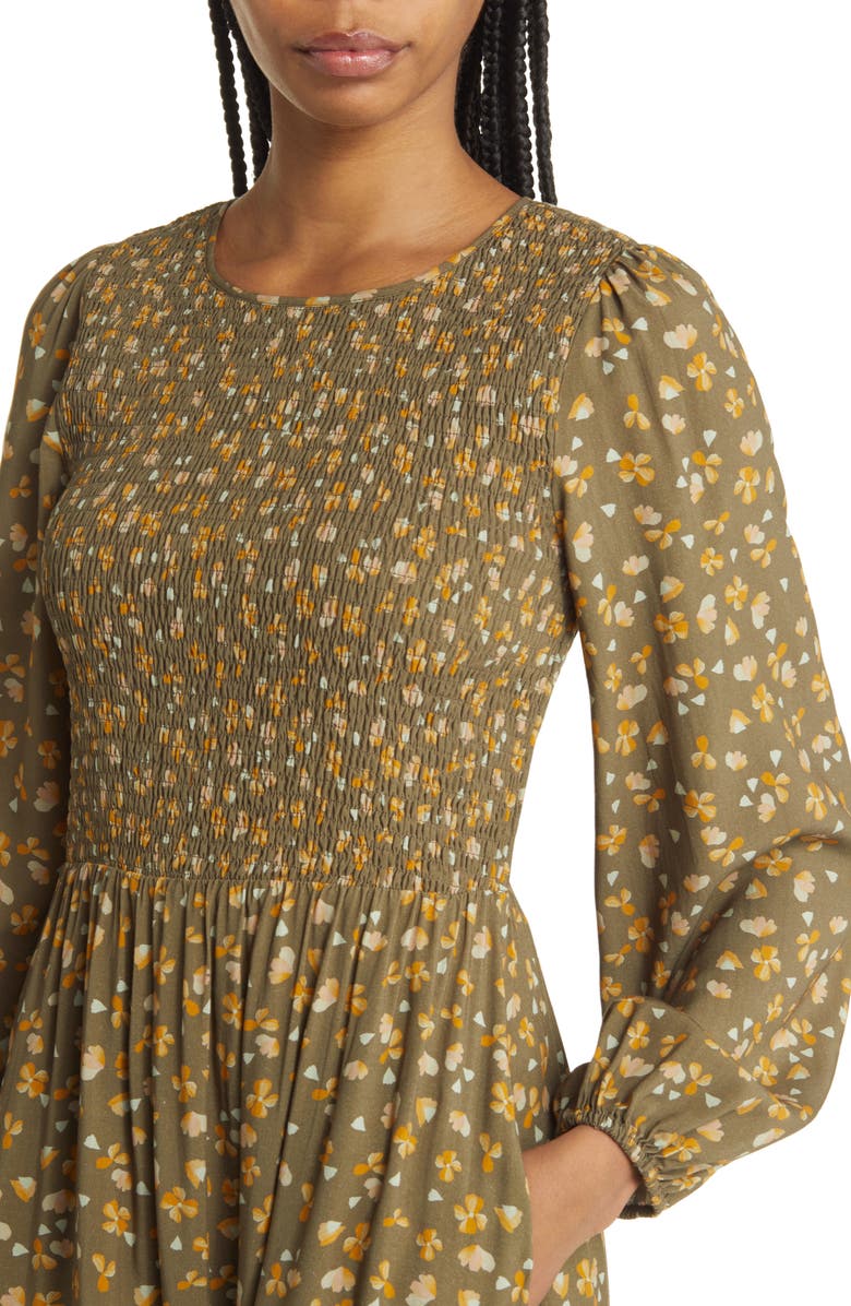 Lost + Wander Vineyards in the Valley Floral Long Sleeve Tiered Midi Dress, Alternate, color,