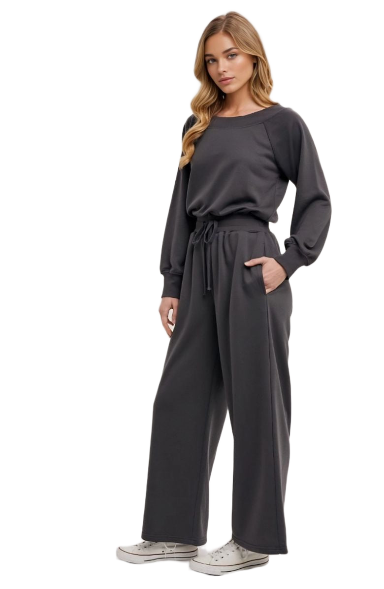 Knit and Lounge Soft Knit Drawstring Waist Pullover Top Wide Leg Lounge Set, Alternate, color, 