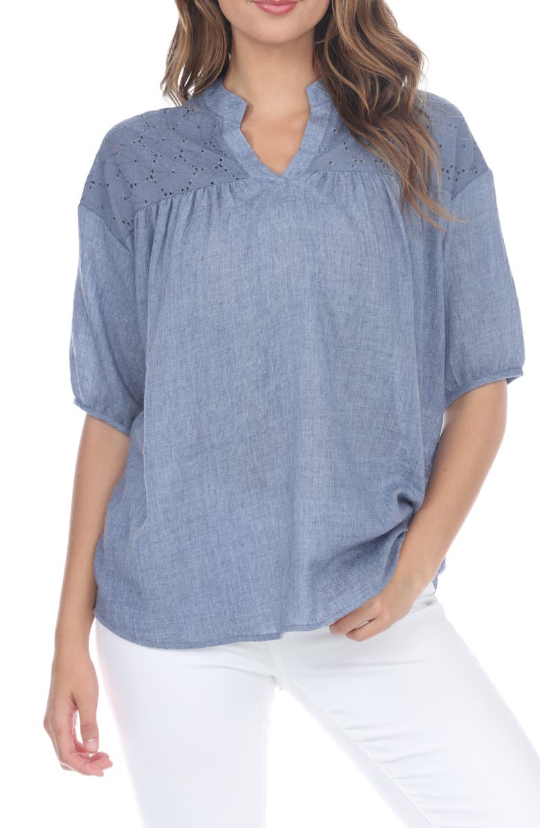 RAIN AND ROSE Embroidered Cotton Top, Main, color, 