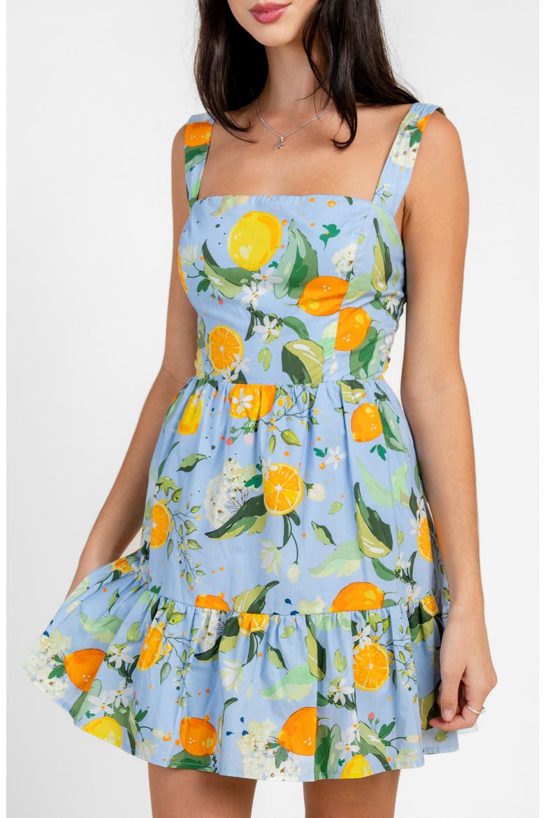 Lemon Print Cotton Fit & Flare Minidress, Alternate, color, PERI BLUE