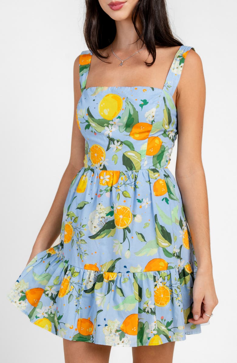 Beivy Lemon Print Cotton Fit & Flare Minidress, Alternate, color, Peri Blue