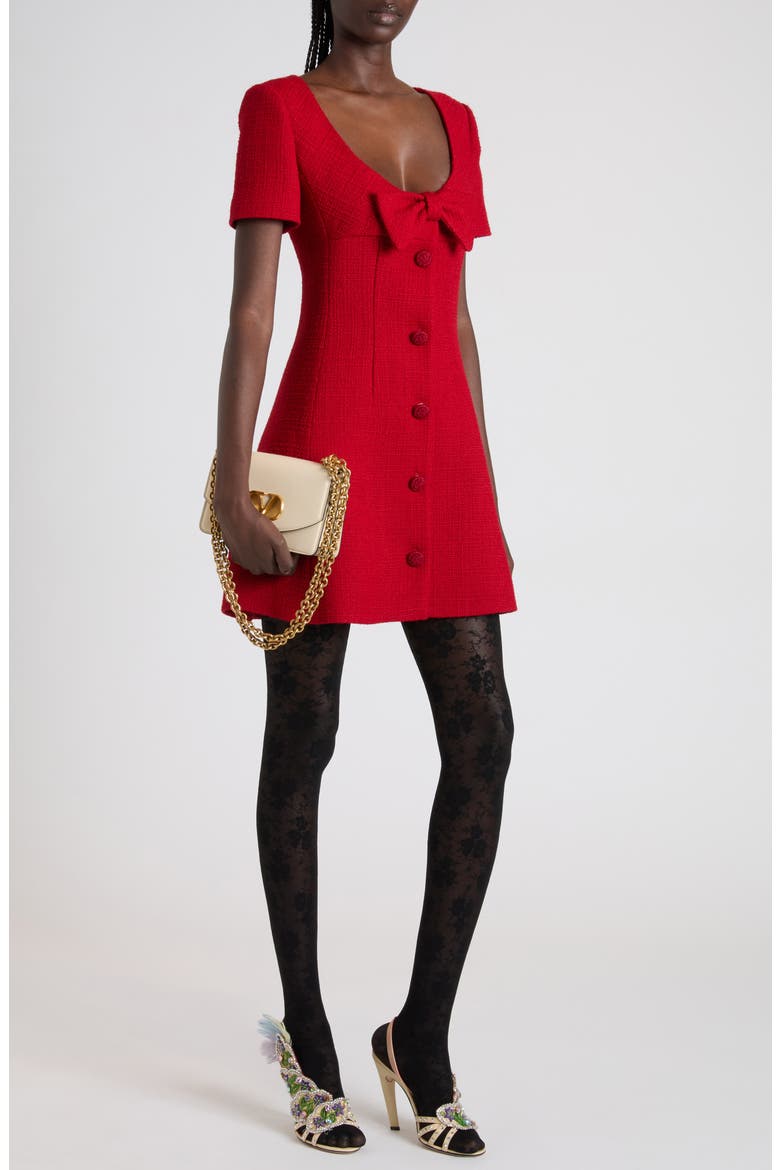 Bow Detail Tweed Minidress, Alternate, color, PARIS