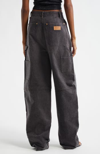 【関税込み】Alexander Wang Jeans with logo crystal hotfix clear crystal hotfix moto pant in cotton denim in BLACK