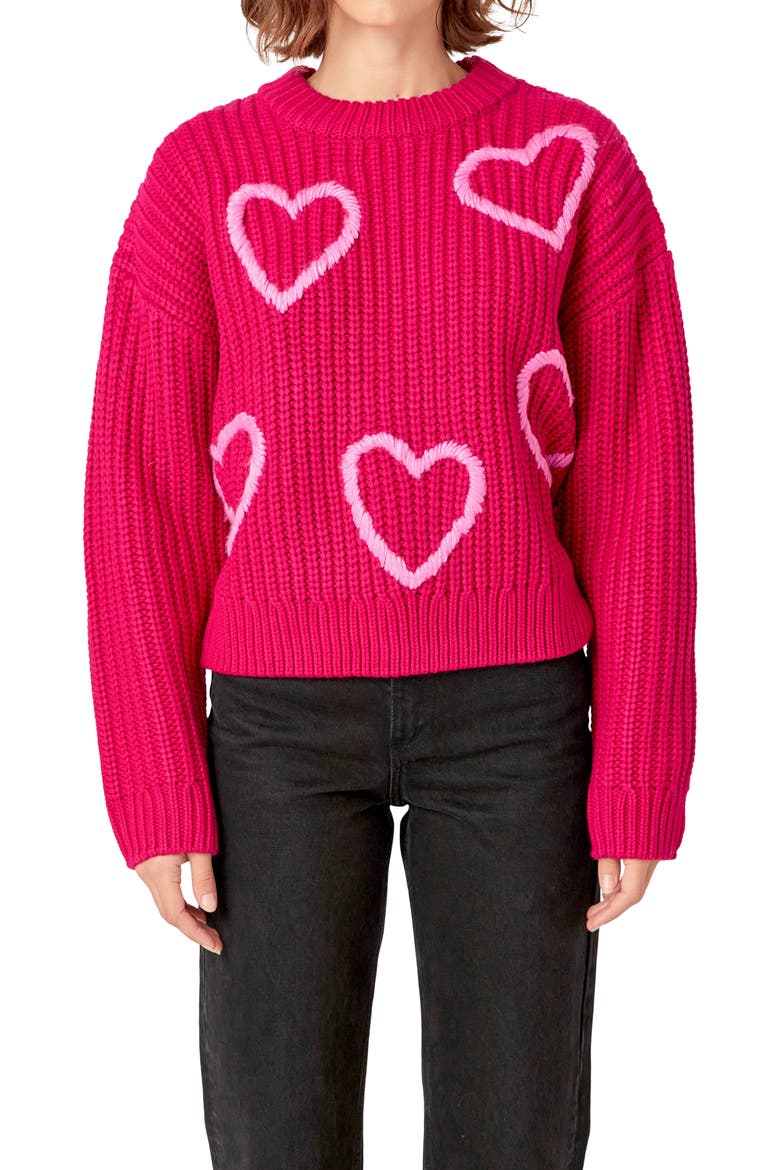 Heart Stitch Sweater, Alternate, color, FUCHSIA/PINK