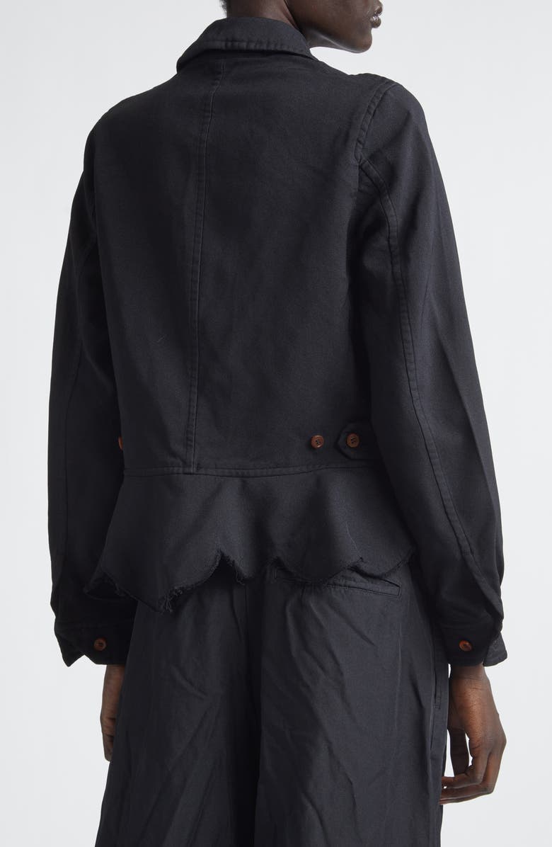 Comme des Garçons Comme des Garçons Raw Edge Gabardine Peplum Jacket, Alternate, color, Black