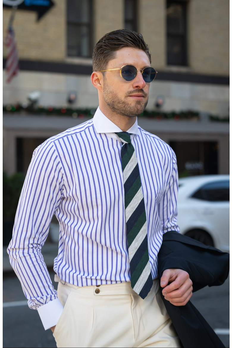 Wide Stripes Pima Cotton Dress Shirt, Alternate, color, Purple Stripe White Cutaway