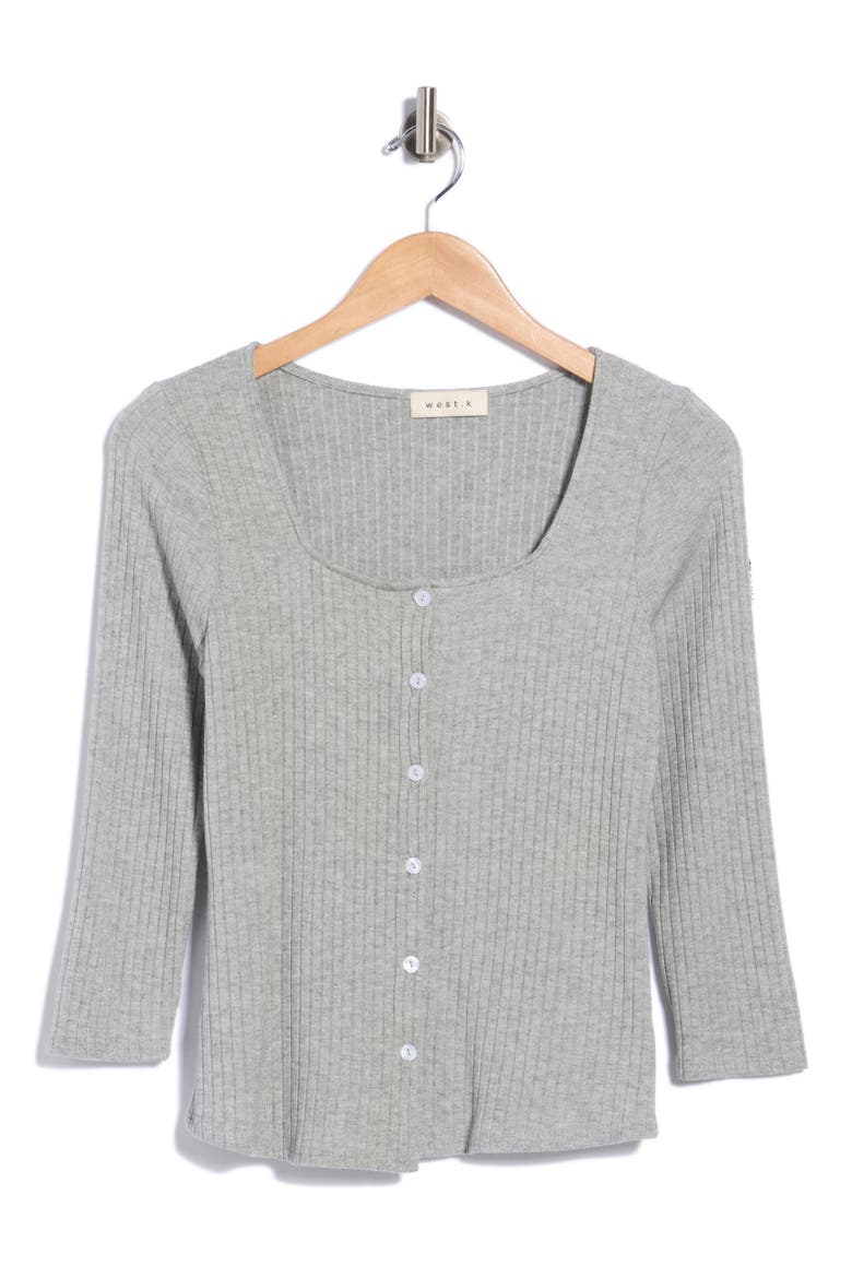 Square Neck Ribbed Knit Top, Alternate, color, HEATHER GREY