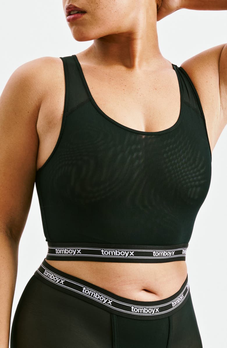 TomboyX Powermesh Longline Bralette, Main, color, Black