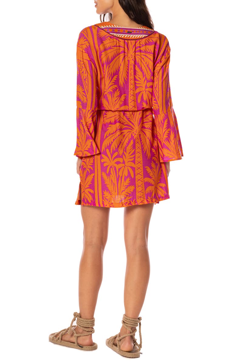 Maaji Flamingo Palm Enjoyable Long Sleeve Cover-Up Dress, Alternate, color, Bright Purple