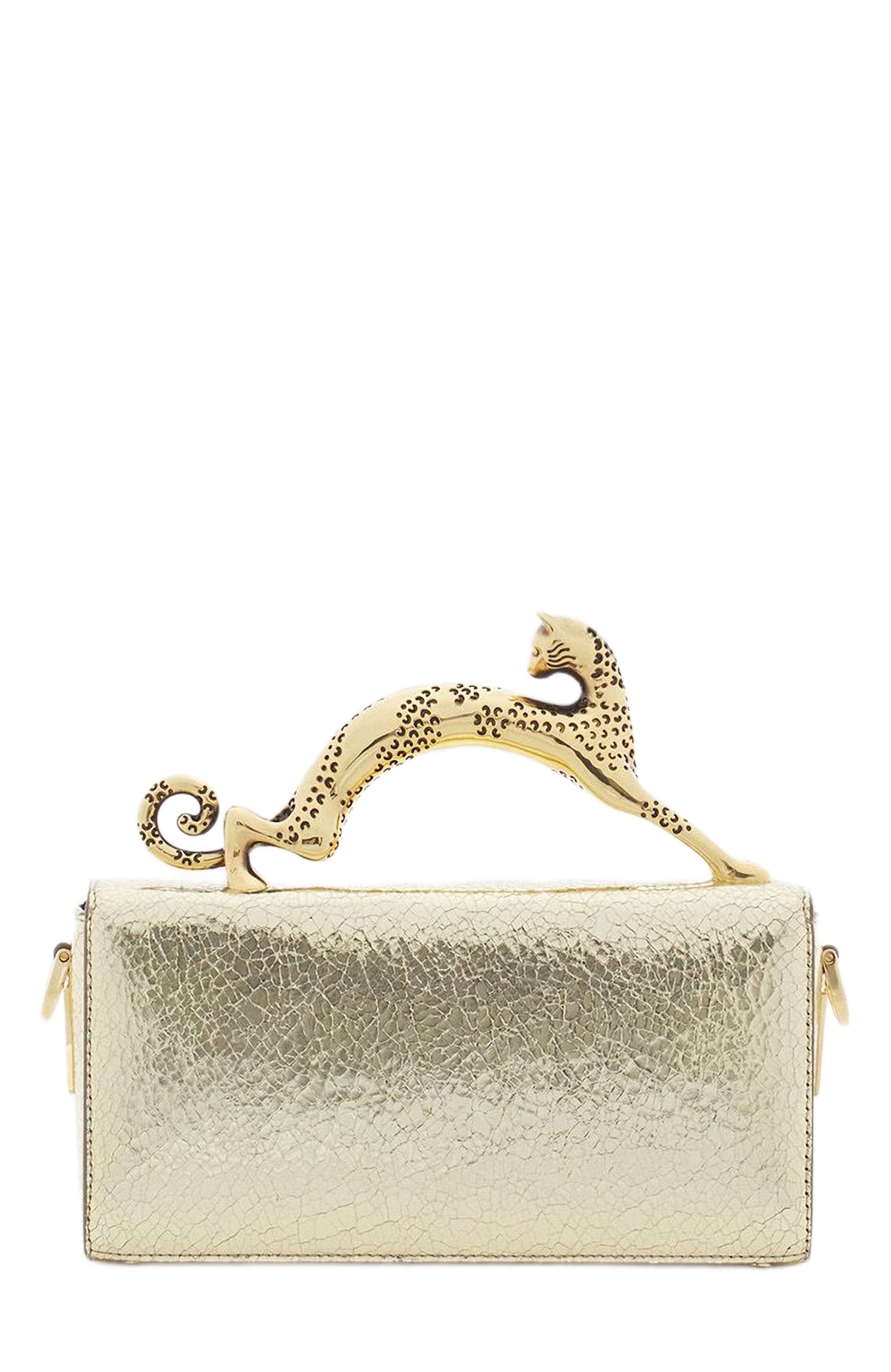 Lanvin Nano Pencil Cat Bag In Crackled Metallic Leather, Alternate, color, 