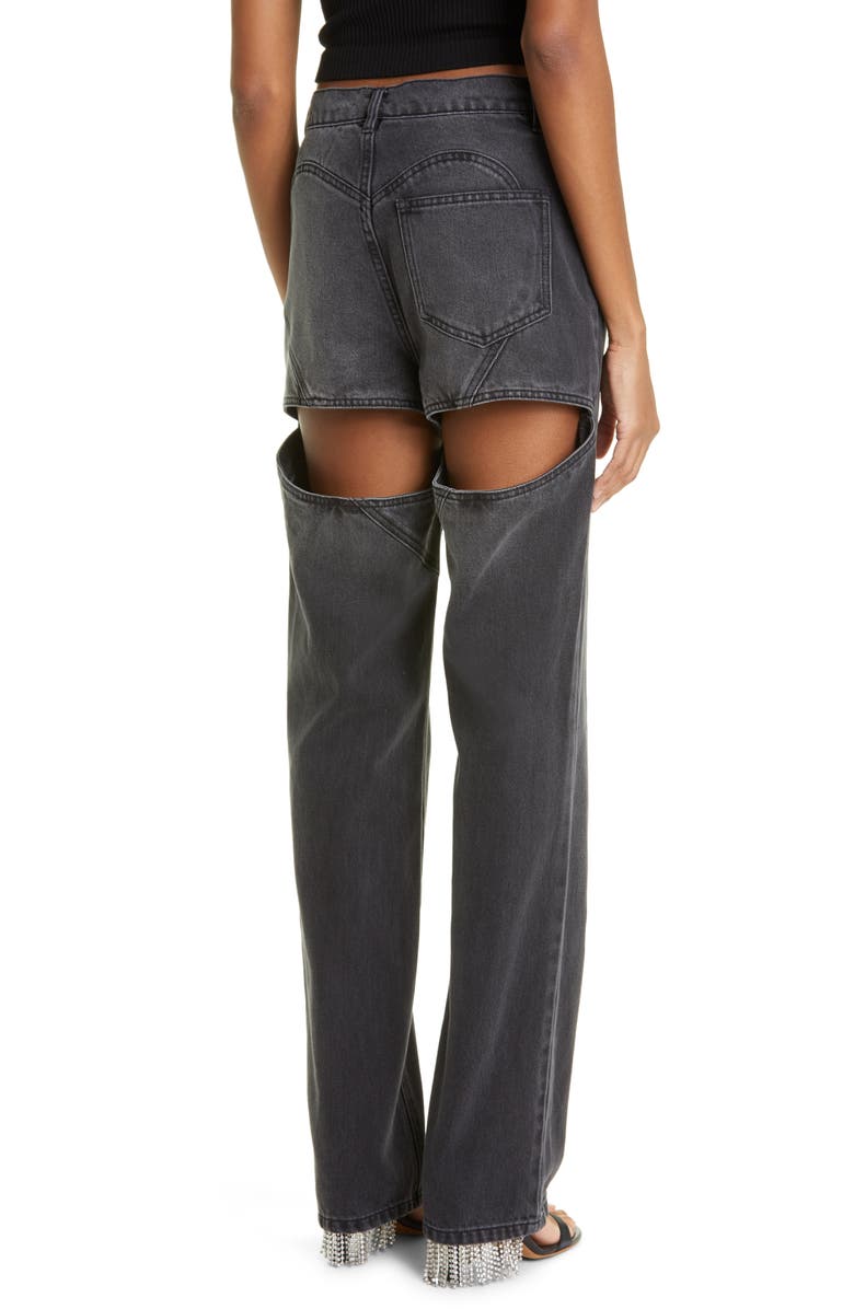Area Crystal Spike Embellished Backslit Jeans, Alternate, color, 
