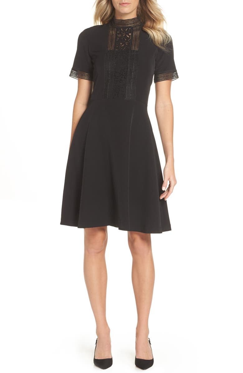 Tahari Lace Inset Fit & Flare Crepe Dress, Main, color, 