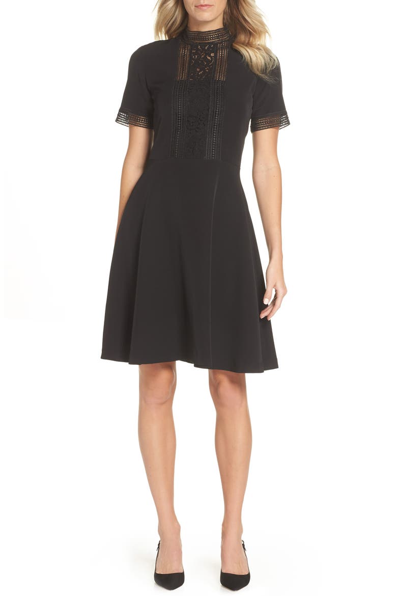 Lace Inset Fit & Flare Crepe Dress video