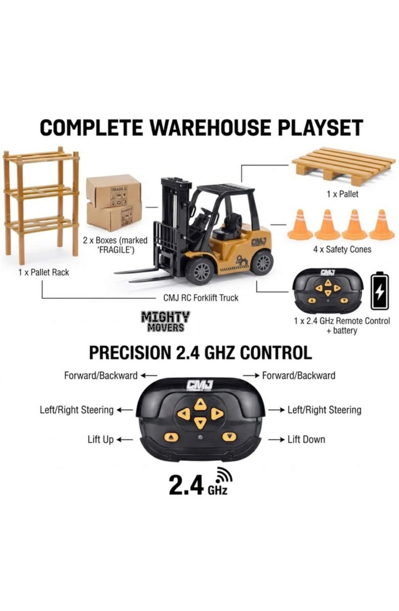 CMJ RC Cars Forklift Truck 1/16 Scale Remote Control Vehicle, Alternate, color, Multicolored