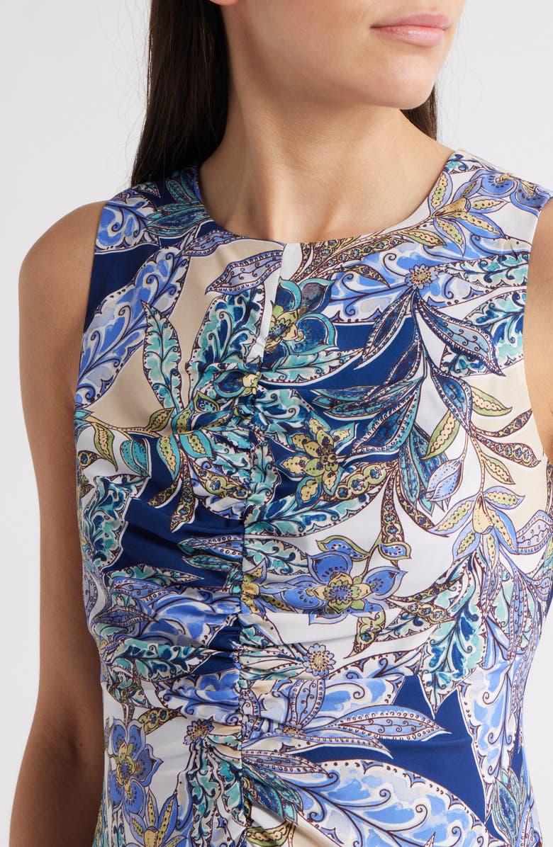 Vince Camuto Paisley Ruched Sleeveless Handkerchief Hem Dress, Alternate, color, 
