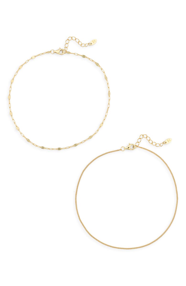 Argento Vivo Sterling Silver Set of 2 Chain Anklets, Main, color, Gold