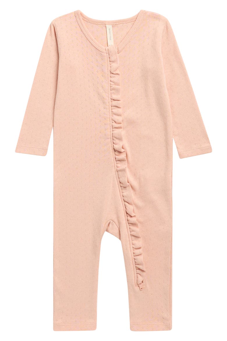 Ruffle Cotton Pointelle Romper, Main, color, MELON