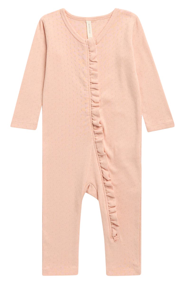 QUINCY MAE Ruffle Cotton Pointelle Romper, Main, color, Melon