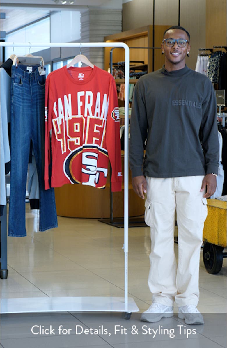 Men's Starter Scarlet San Francisco 49ers Clutch Hit Long Sleeve T-Shirt, sales video thumbnail