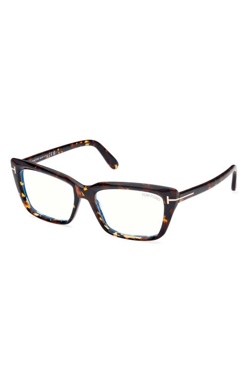 Tom Ford 56mm Square Blue Light Blocking Glasses In Caramel Brown Havana Rose Gold