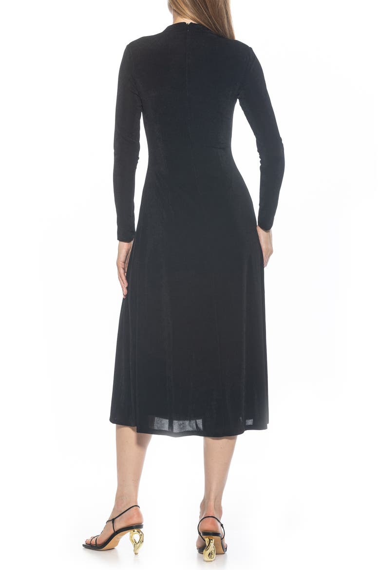 Marla Long Sleeve Draped Midi Dress, Alternate, color, BLACK
