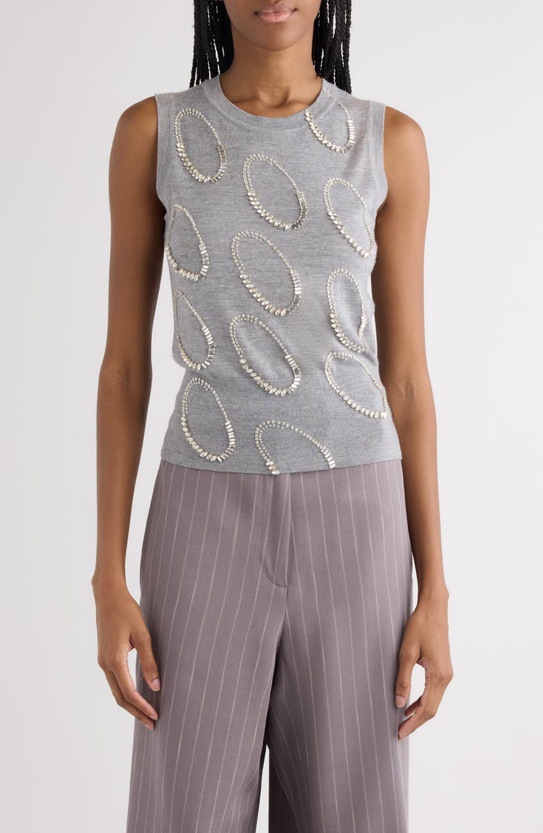 Dries Van Noten Taja Ellipses Crystal Embellished Sleeveless Merino Wool Sweater, Main, color, Grey
