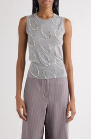 Dries Van Noten Taja Ellipses Crystal Embellished Sleeveless Merino Wool Sweater