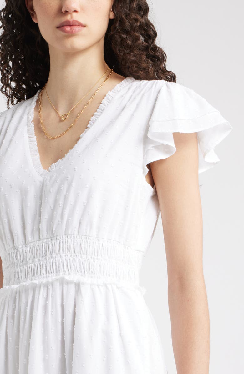Chelsea28 Flutter Sleeve Tiered Cotton Midi Sundress, Alternate, color, White