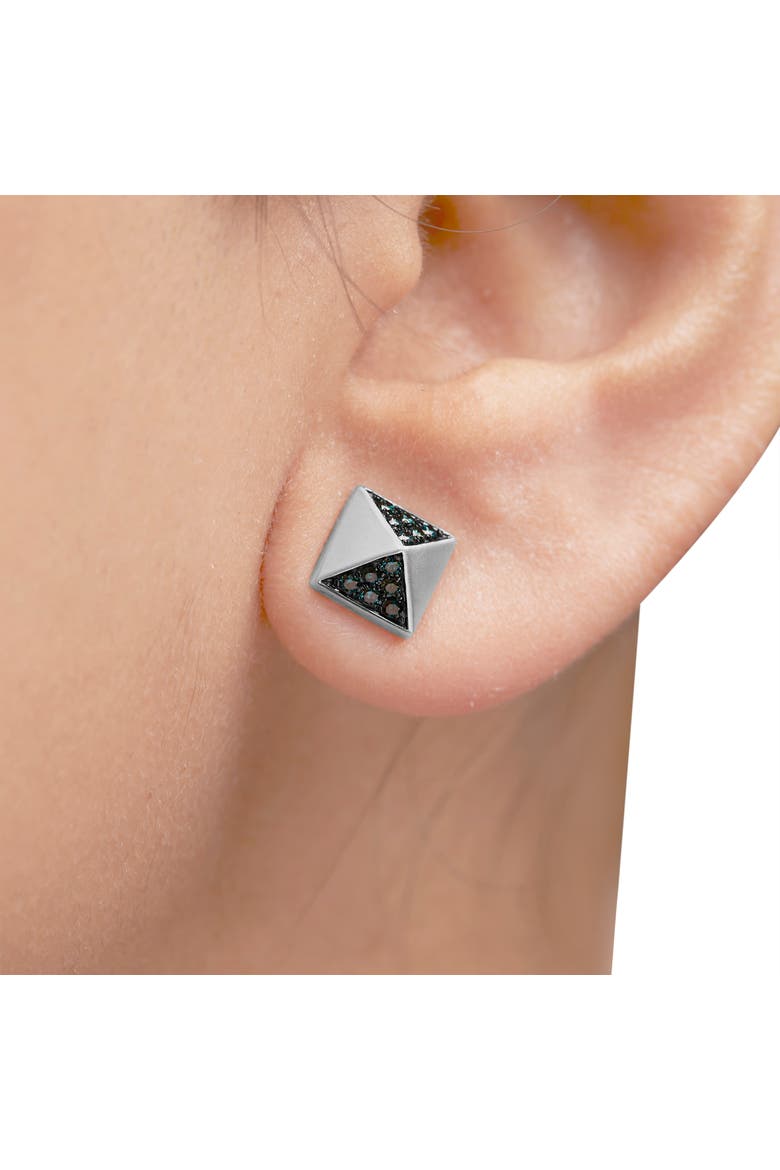 14K White Gold 1/4 Ct Blue Diamond Pyramid Stud Earring, Alternate, color, White