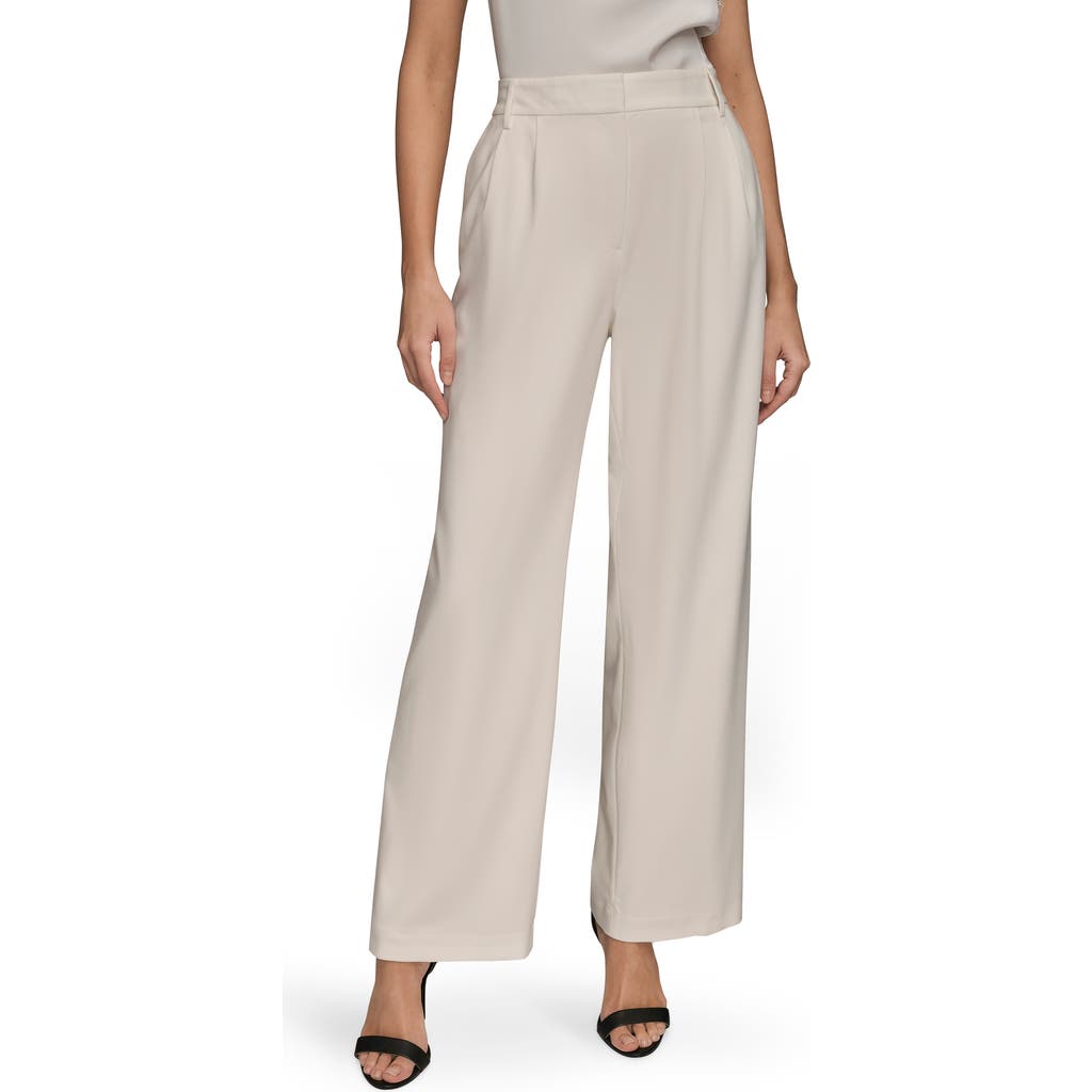 Donna Karan New York Pleated Wide Leg Pants In White