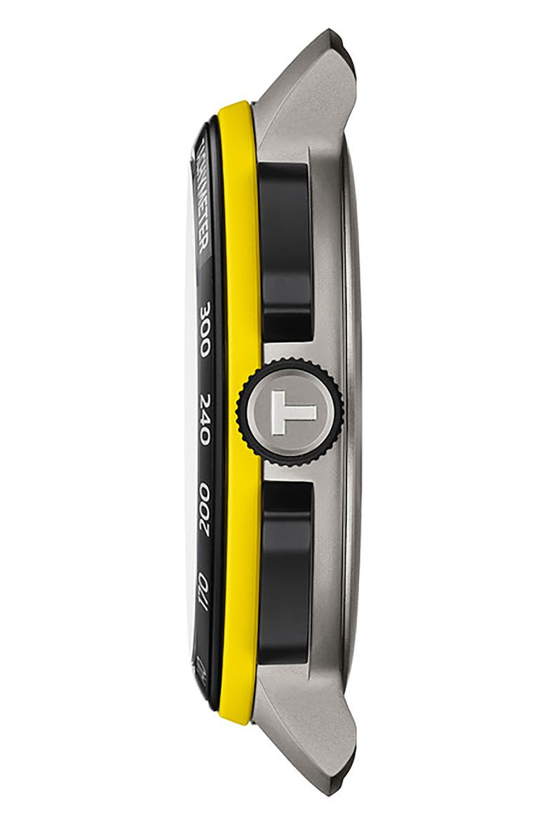 T-Race Cycling Tour de France 2020 Chronograph Silicone Strap Watch, 44mm, Alternate, color, BLACK/ YELLOW