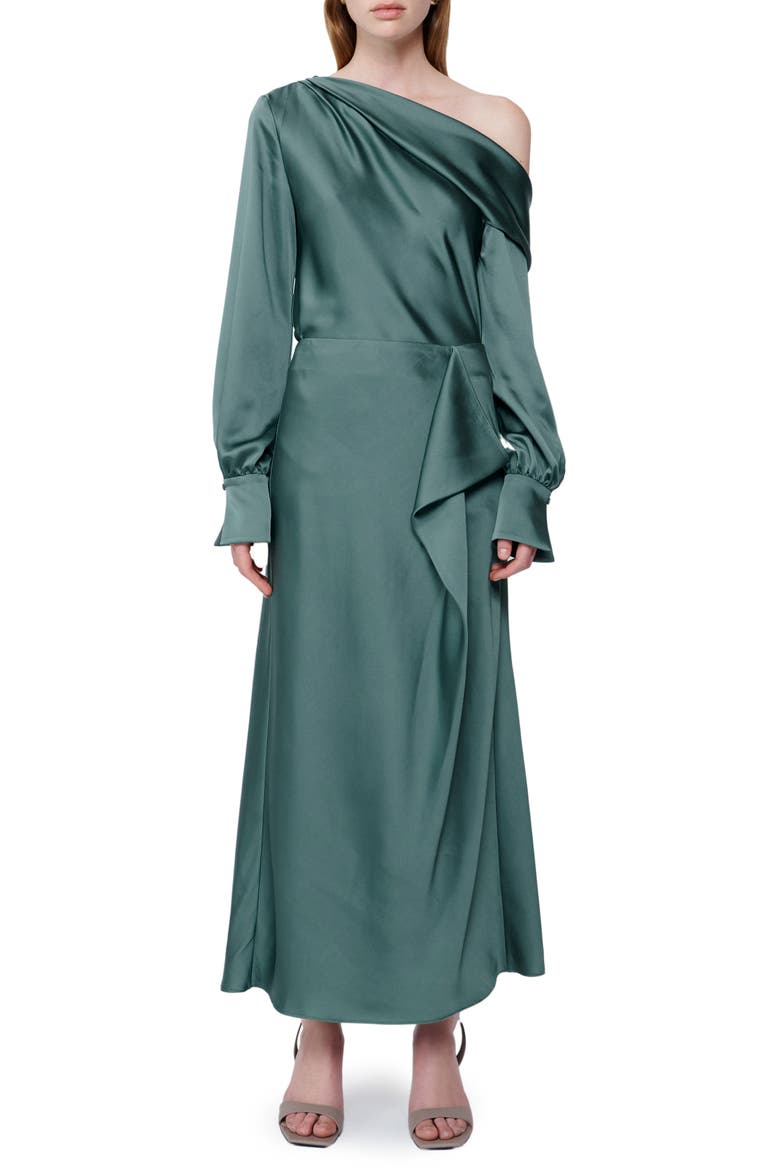 Blaine Ruffle Satin Maxi Skirt, Main, color, PARK SLOPE