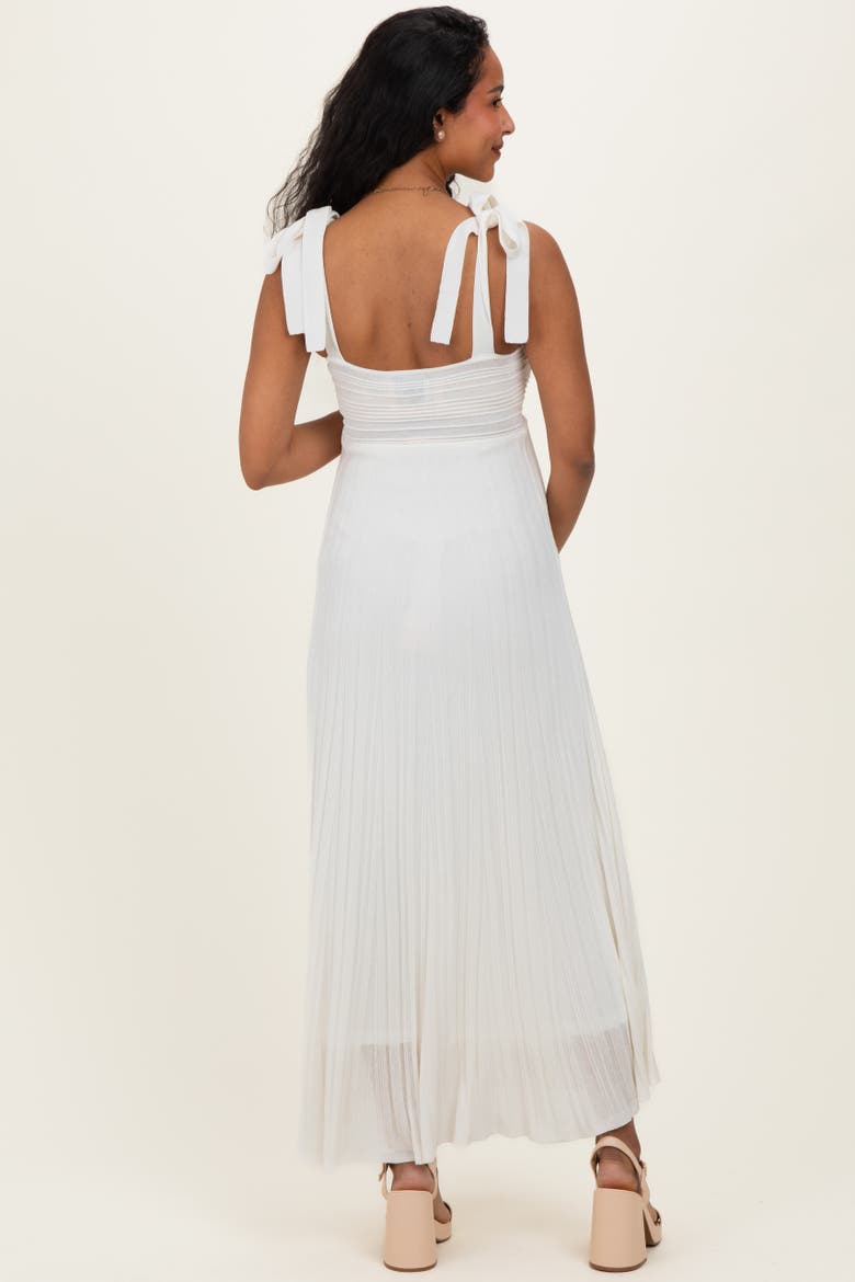 Textured Knit Shoulder Tie Midi Dress, Alternate, color, White