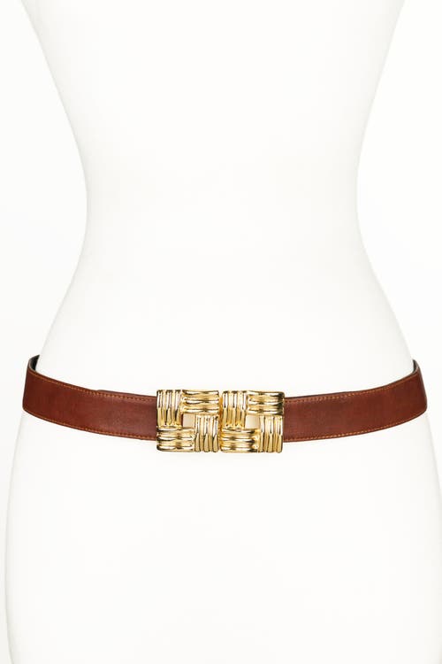 Raina Belts Square Gold Buckle Leather Belt In Brown