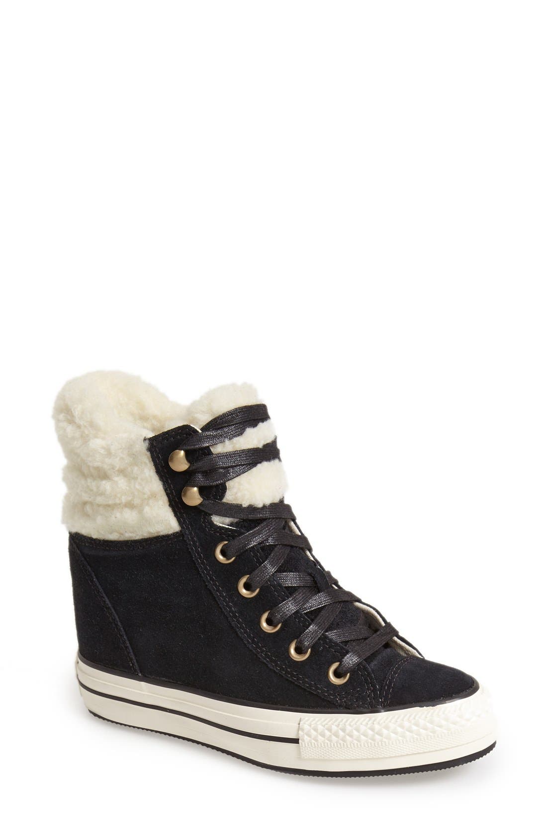 Converse Chuck Taylor<sup>®</sup> All Star<sup>®</sup> Faux Shearling High Top Platform Sneaker, Main, color, 