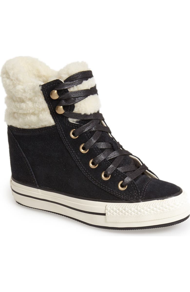Converse Chuck Taylor<sup>®</sup> All Star<sup>®</sup> Faux Shearling High Top Platform Sneaker, Main, color,