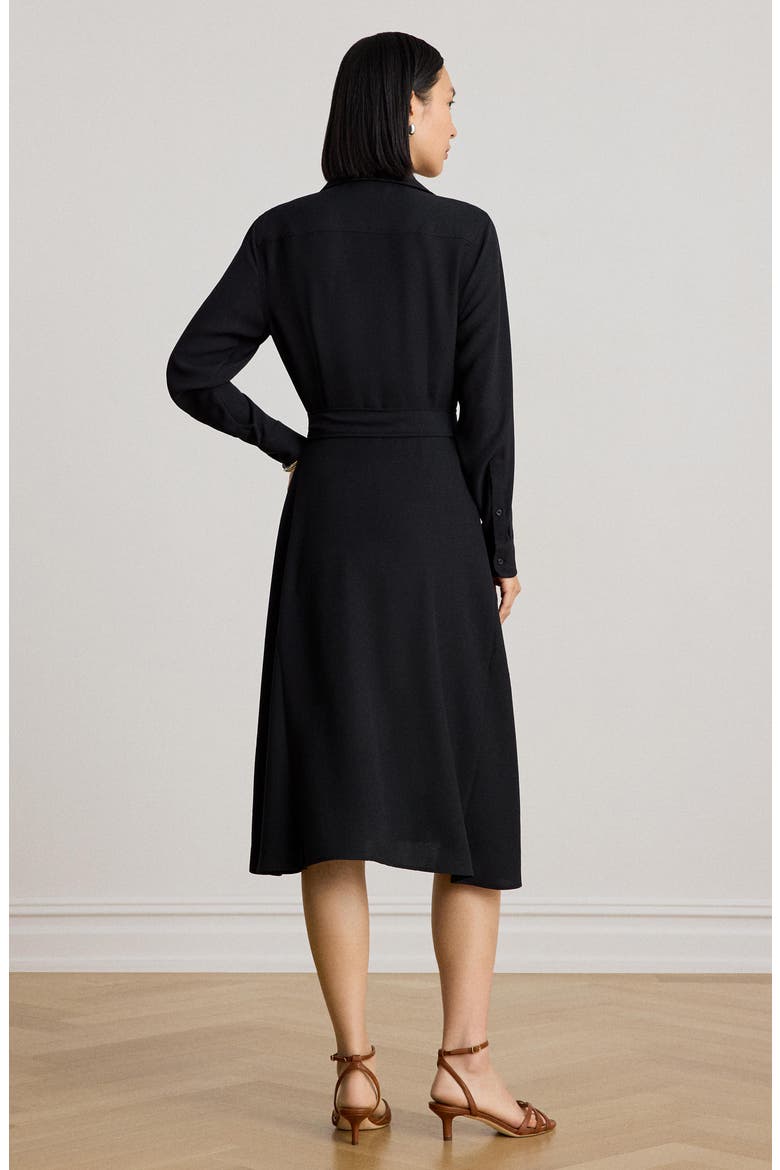 Belted Double Face Georgette Shirtdress, Alternate, color, BLACK