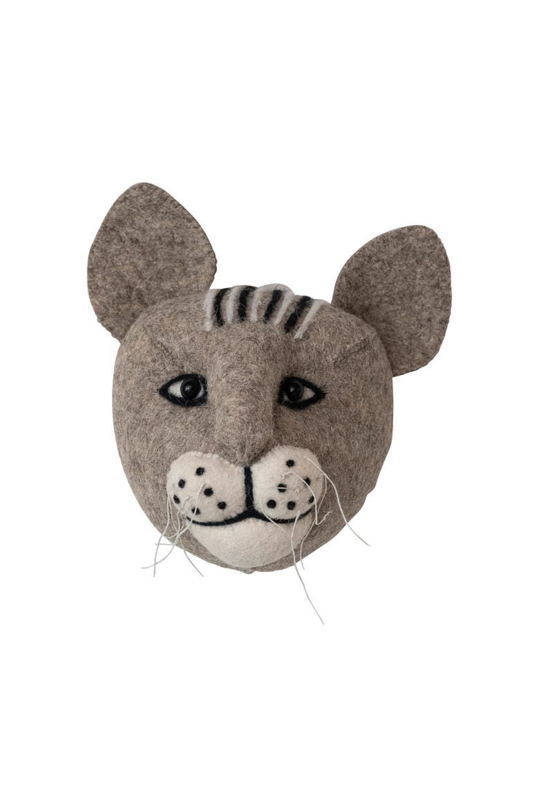 Handmade Wool Felt Cat Head Wall Hanging, Main, color, Grey
