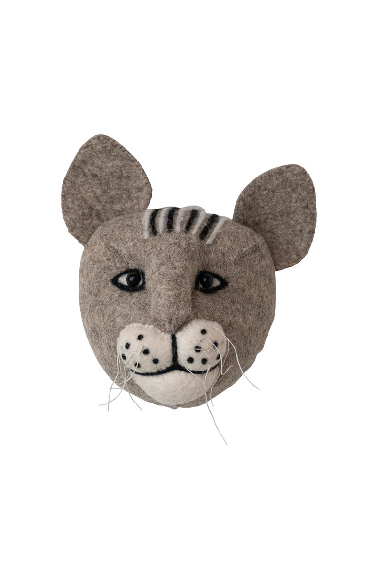 Storied Home Handmade Wool Felt Cat Head Wall Hanging, Main, color, Grey