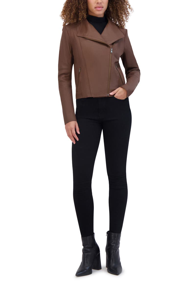 Felix Leather Crop Moto Jacket, Alternate, color, SEPIA