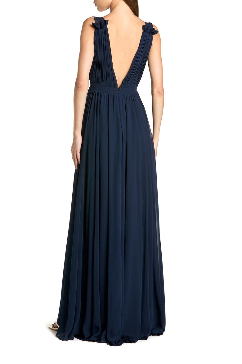 Petite Sleeveless Pleated Chiffon V-Neck Gown, Alternate, color, Navy