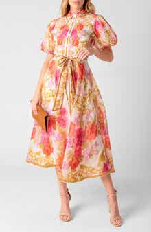 FLYING TOMATO Floral Puff Sleeve Shirtdress