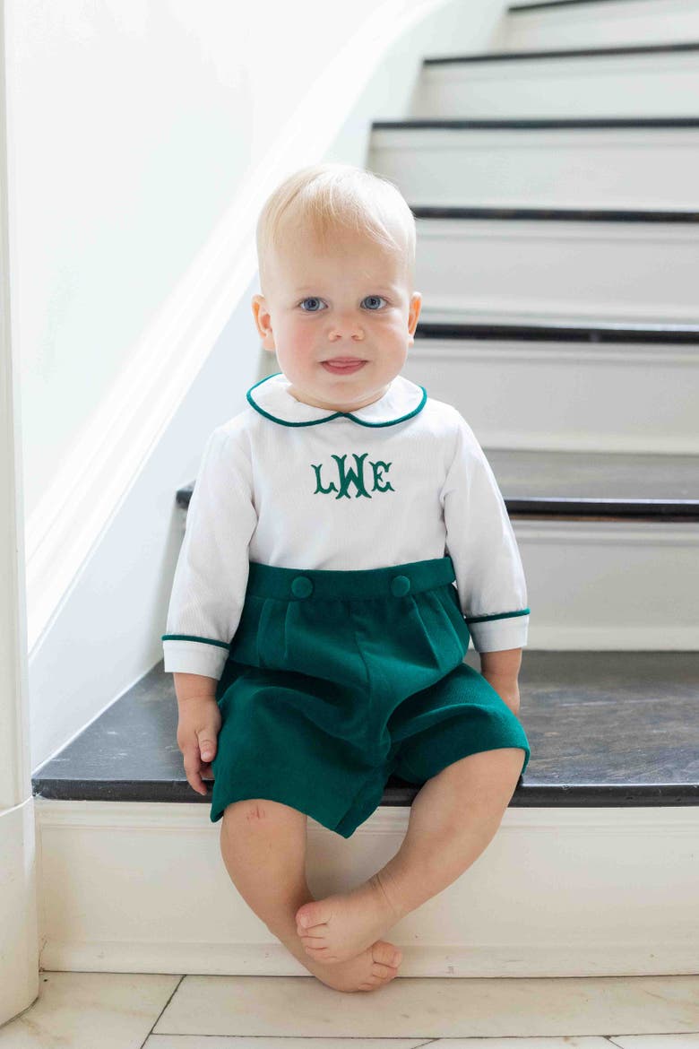 Pique And Velvet Short Sleeve All In One Shortall, Alternate, color, Green, White