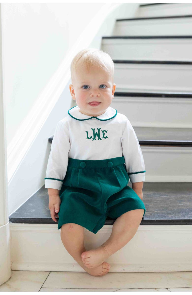 Florence Eiseman Pique And Velvet Short Sleeve All In One Shortall, Alternate, color, Green, White