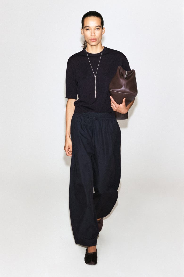 Elasticated Barrel-leg Pants, Alternate, color, NAVY