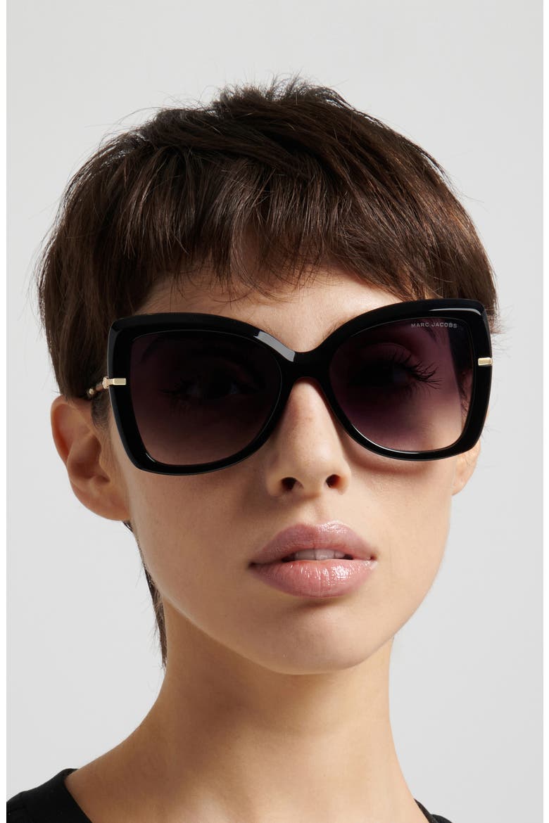 56mm Gradient Butterfly Sunglasses, Alternate, color, BLACK/ DARK GREY