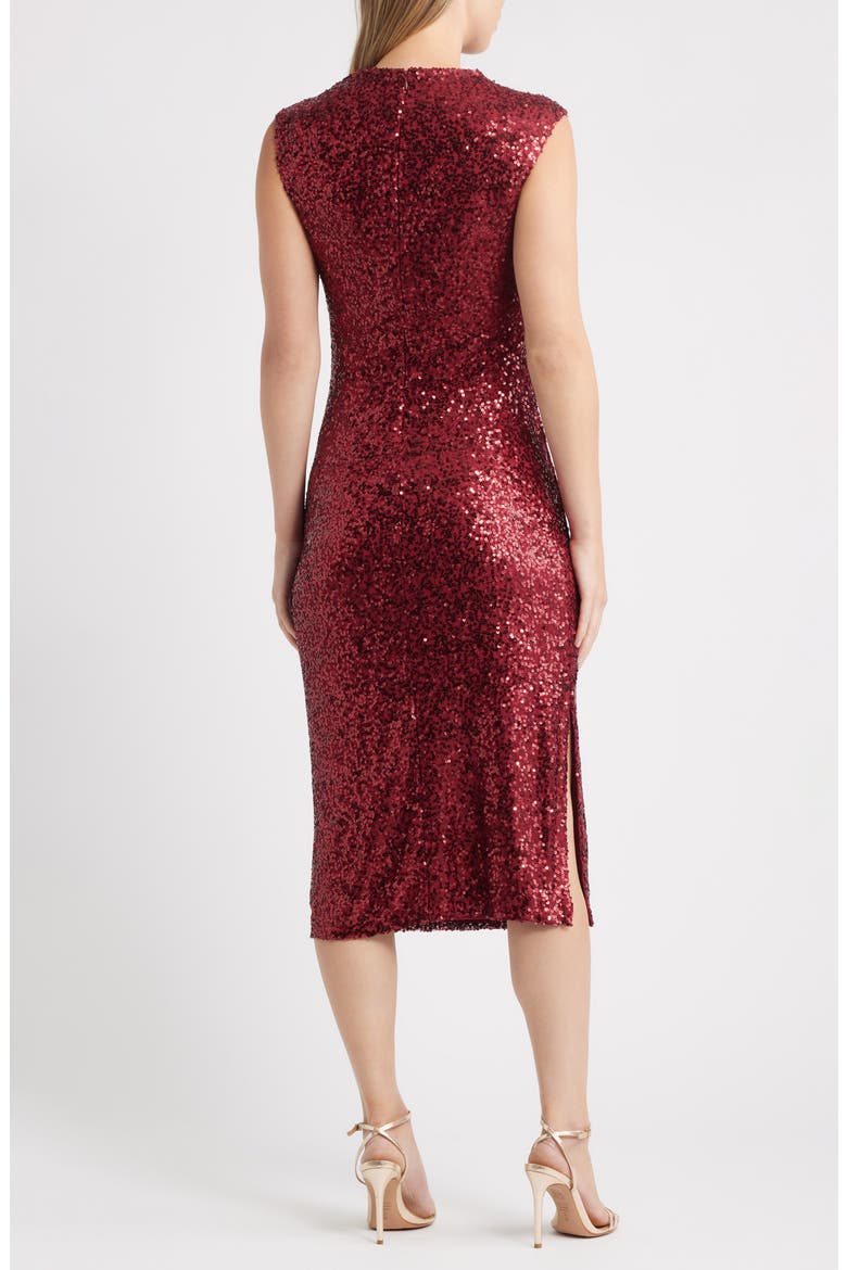 Draped Sleeveless Sequin Sheath Midi Dress, Alternate, color, TITIAN RED